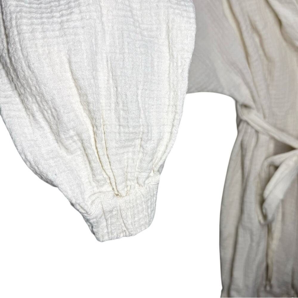 Free People Cream Ivory Waffle Relaxed V Neck Tie Waist Emeri Romper - Medium - Picture 8 of 12